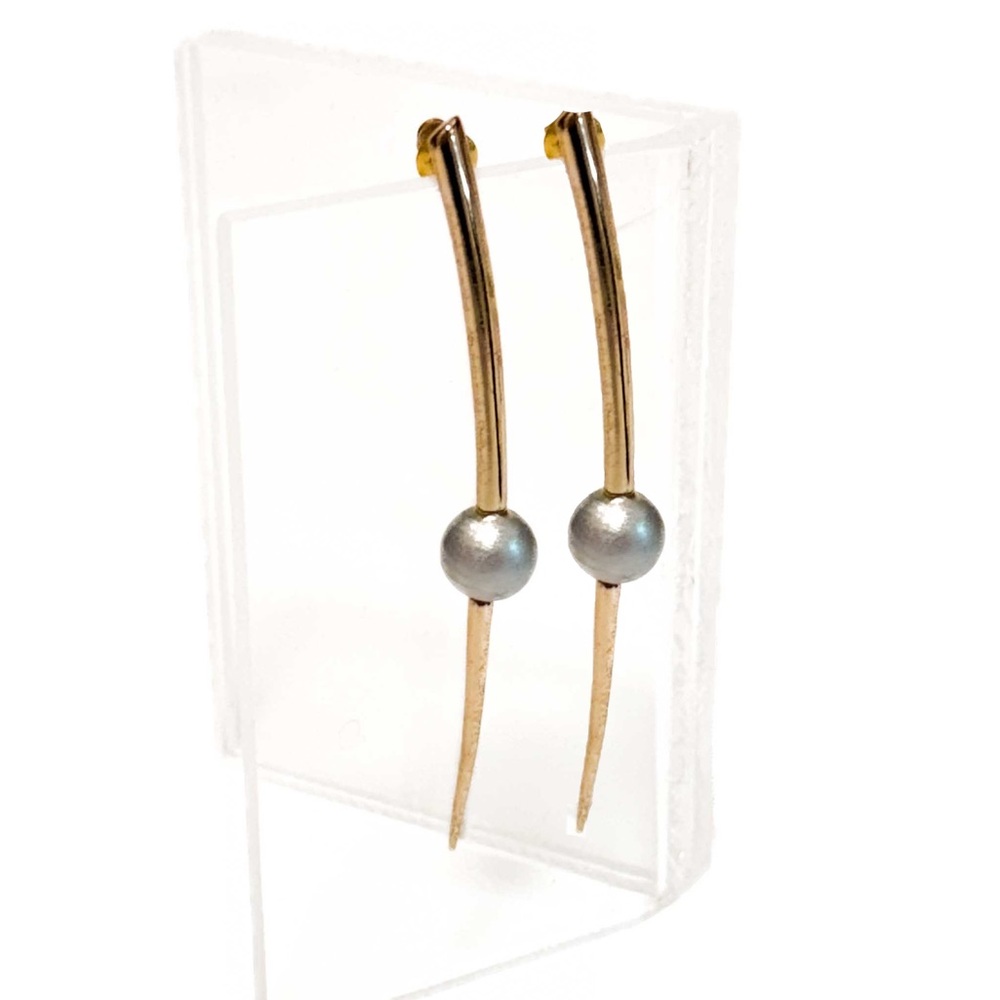 NEW - Sam Edelman Gold Curved Bar & Gray Pearl Drop Earrings 2.5"
